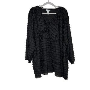 Maggie Barnes Top Womens 4X Black Textured V Neck 3/4 Sleeves Stretch Witchy